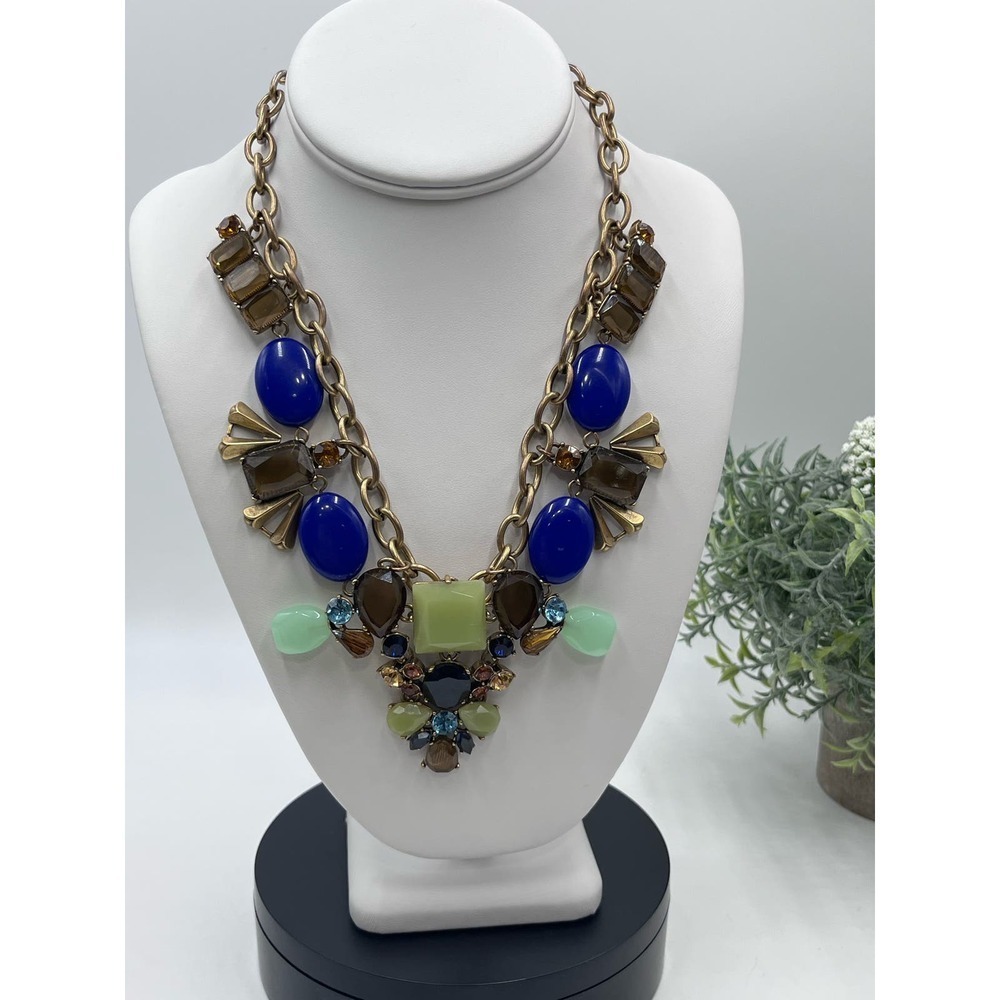 J. Crew Chunky Rhinestone Blue Green Statement Necklace